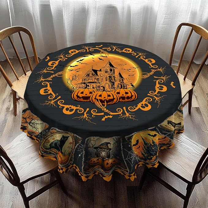 Eikione Round Tablecloth 70inch, Halloween Tablecloth Grimace Waterproof and Wrinkle-Free, Table Covers, Summer Decorations for Home Dining