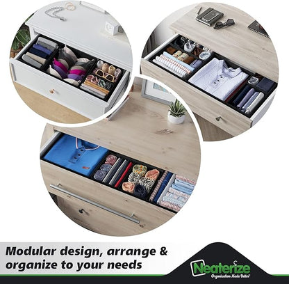 NEATERIZE Drawer Organizer Clothes Set of 12 Black - Dresser Organizer For Nursery, Bedroom, Closet