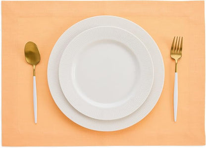 Solino Home Linen Cloth Placemats Set of 4-100% Pure Linen Peach Placemats 14 x 19 Inch - Fete