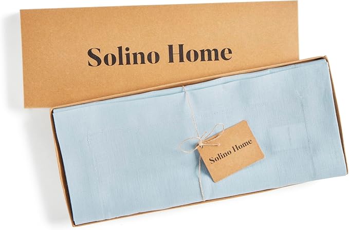 Solino Home Linen Table Runner 120 Inches Long - 100% Pure Linen Ice Water Dining Table Runner 14 x 120 Inch for Christmas, Holiday, New Year - Fete