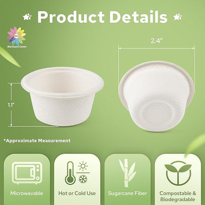 Mat Board Center, 2 oz Bagasse Compostable Cups,Sugarcane Fiber Material, White, 2000-Pack