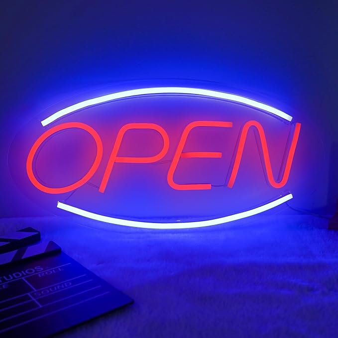 Neon Open Signs for Business, Super Bright LED Open Sign, Open Neon Sign with ON/OFF Switch, Neon Light Up Sign for Window Party Wall Store Shop Bars Coffee Salon Club Hotel