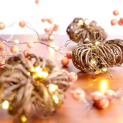 Halloween Decorations Rattan Pumpkin String Lights 10ft 30LEDs Fall Garland with Lights Battery Operated Fall Lights with Remote for Home Halloween Thanksgiving Indoor Outdoor Harvest Decor