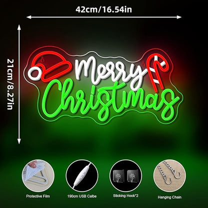 NOSUN Merry Christmas Candy Cane Neon Sign LED Lighted Dimmable Switch Christmas Gift Decorations for Xmas Party Kids Bedroom Bar Pub Club Decor