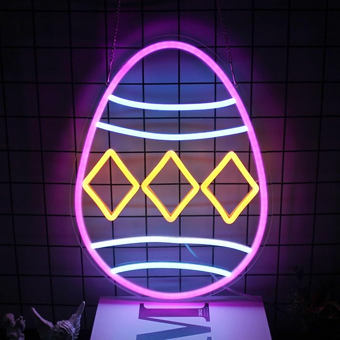 Easter Egg Neon Sign Happy Easter Neon Light Colorful Easter Eggs LED Signs for Wall Dimmable Neon Lights Signs Easter Decor Jesus Neon Wall Sign for Bedroom Easter Day Bar Party Decor