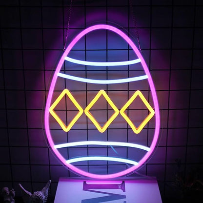 Easter Egg Neon Sign Happy Easter Neon Light Colorful Easter Eggs LED Signs for Wall Dimmable Neon Lights Signs Easter Decor Jesus Neon Wall Sign for Bedroom Easter Day Bar Party Decor
