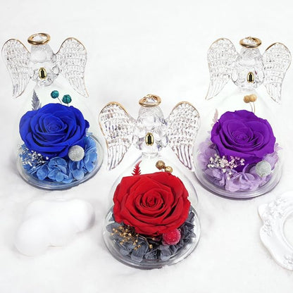 Miofula Preserved Flower Rose Birthday Gifts for Mom, Angel Figurines with Forever Real Rose Gifts for Her Mom Grandma, Angels Gifts for Mothers Day Christmas Anniversary Thanksgiving Birthday