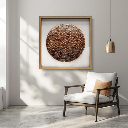 BrightA Natural Wood Paper Cylinder Wall Art Brown Gradient Color Circular Design with Earthy Tones Framed Artwork Modern Minimalist Home Decor for Living Room 31.5"x31.5"