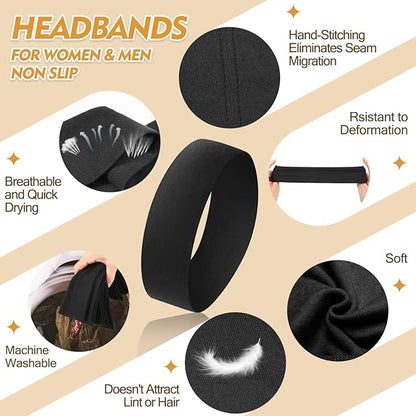 Headbands for Women and Men - 8 Pcs Black White Headband Hair Bands Accessory Stretchy Soft Fabric Sweat Head band for Workout Sport Stocking Stuffers for Men Women Husband Wife Friend Christmas Gifts