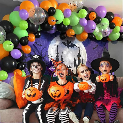 Patimate Halloween Decorations Balloons Set, 50 pcs 12 inch Purple Green Orange Black Confetti Latex Balloons Kit for Halloween Baby Shower Birthday Bachelorette Trick or Treat Party Supplies