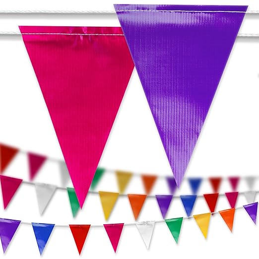 102ft Party/Celebration Multicolor Pennant Banner Flags | OSHA 500lb Rated | Strand Fade Resistant