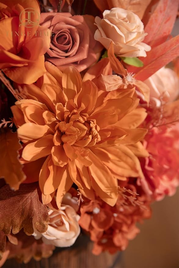 TINGE TIME Free-Standing Artificial Flower Set of 2, Table Centerpiece with Rubber Pad, Silk Fake Flower for Fall Wedding Centerpiece Archway Aisle Welcome Entrance (Maple Red)