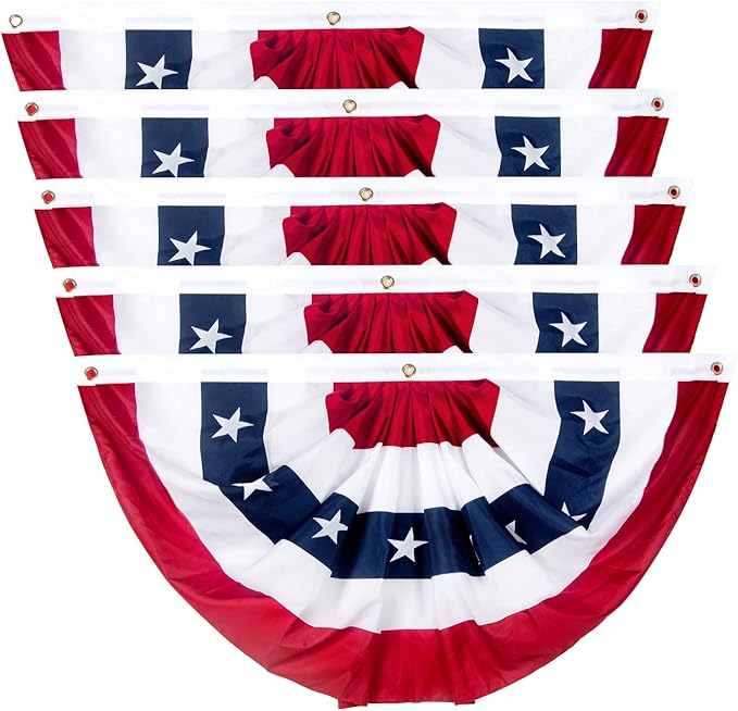 2x4 Ft American Pleated Fan Flag, Patriotic Half Fan Bunting Flag, Indoor Outdoor for 4th of July Decoration Memorial Day (Set of 5)