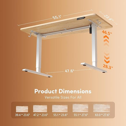 FEZIBO 55 x 24 Inchs Electric Standing Desk, Height Adjustable, Sit Stand Up, Computer Office Desk with Splice Board, White Frame/Maple Top