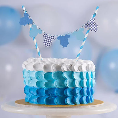Blue Baby Shower Cake Topper - Blue Bodysuit Gingham Cake Topper,Gender Reveal Decor,Baby Shower Cake Decorations,Gingham Onesie Party Decorations (blue-1)