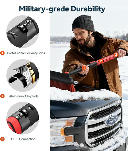 All-Around High-Efficiency Cleaning 39 inch Extendable Snow Brush and Ice Scraper with Squeegee, Ice Scrapers for Car Windshield, Truck, SUV Snow Removal Tool, Winter Car Accessories