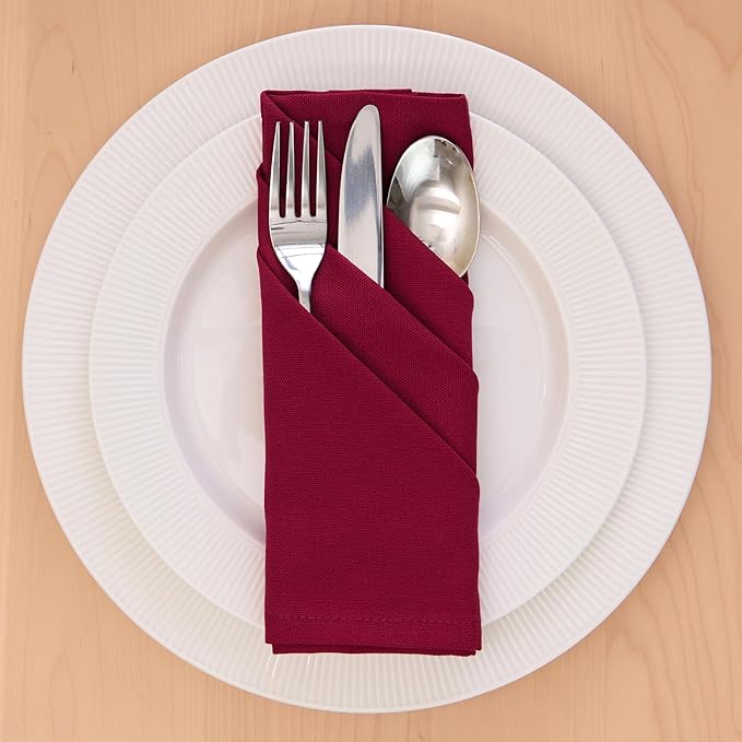 Encasa XO Rich Maroon Cloth Napkins Set of 12, 17"x17" | Solid Color Cotton Dinner Napkins | Washable & Reusable Napkins for Dining Table Fall Decoration, Holiday & Christmas Festivals