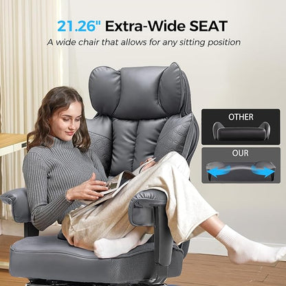 COMHOMA Big and Tall Office Chair Heavy Duty Wide Ergonomic Gaming Chair with Deluxe Embossing Designed Leather with Foot Rest,150°Reclining Adjustable Armrests Pocket Spring Back Support and Pillow