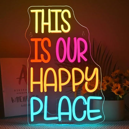 NOSUN This is Our Happy Place Neon Sign for Wall Decor Colorful Letter Neon Light Cheerful LED Neon Signs with USB for Gym Classroom Bedroom Children's Playground Bar