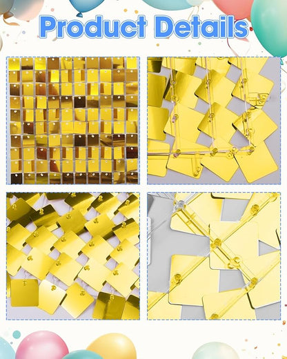 Gold Shimmer Wall Backdrop 36 Panels Cover 6 x 6 Ft, Photo Backdrops for Wedding,Anniversary,Birthday,Party Decoration