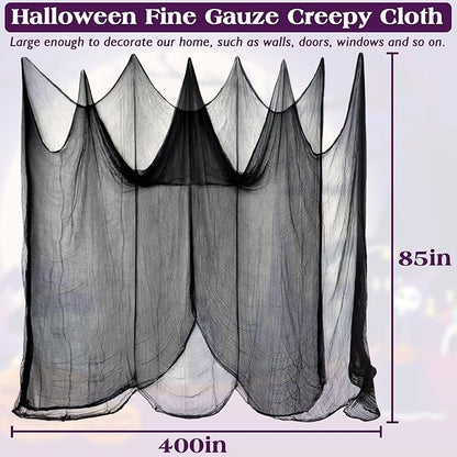 Halatool 85 X 400 in Halloween Creepy Cloth, Black Spooky Cheesecloth Scary Hanging Gauze Decor for Halloween Party Supplies Haunted Houses Windows Doorways Indoors & Outdoors