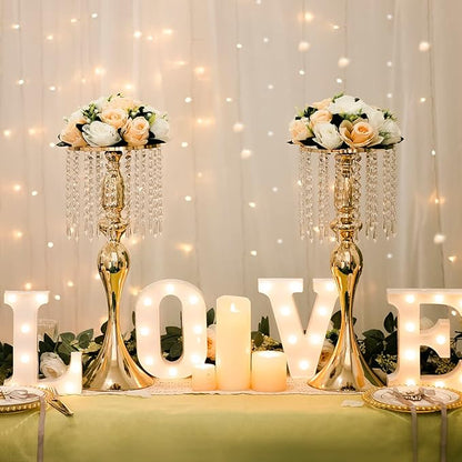 Wedding Centerpieces for Tables - Gold Flower Vases for Centerpieces, 2Pcs Tall Metal Flower Vases with Chandelier Crystal, 21.3in Flower Stand for Wedding Reception Birthday Party Events Home Decor