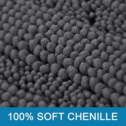 H.VERSAILTEX Bathroom Rugs Bath Rugs Non Slip Bath Mats Extra Thick Chenille Striped Rug 17" x 24" Absorbent Soft Shaggy Washable Dry Fast Bath Mats for Bathroom Floor - Grey