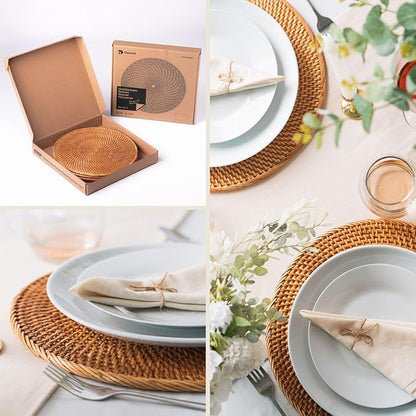 6-Pack Rattan Placemats - 13-inch Round Placemats (Honey Brown) - Woven Place Mats, Round Table Mats - Wicker Chargers for Dinner Plates, Plate Chargers Boho - Rattan Decor, Kitchen Table Decor