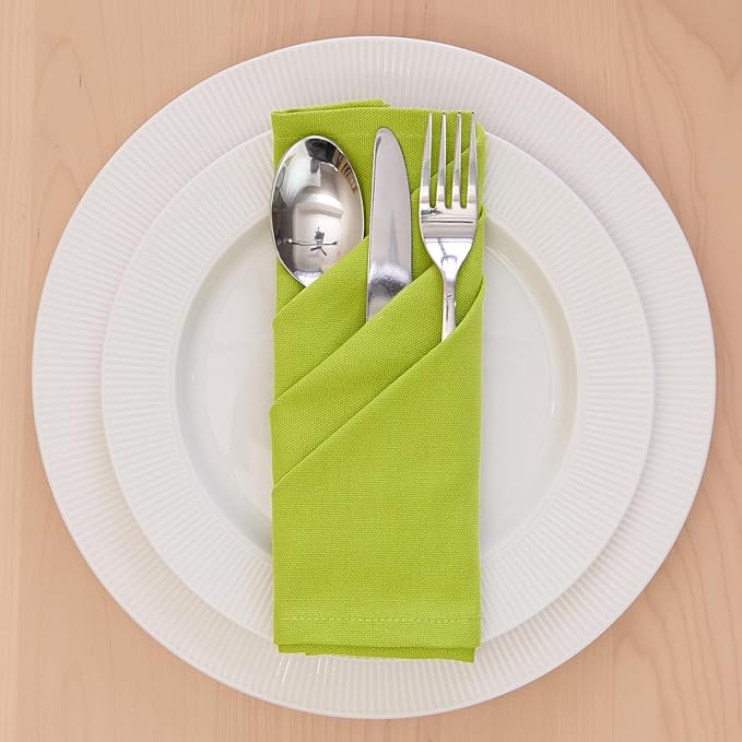 Encasa XO Lime Green Cloth Napkins Set of 6, 17"x17" | Solid Color Cotton Dinner Napkins | Washable & Reusable Napkins for Dining Table Fall Decoration, Holiday & Christmas Festivals