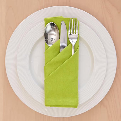 Encasa XO Lime Green Cloth Napkins Set of 6, 17"x17" | Solid Color Cotton Dinner Napkins | Washable & Reusable Napkins for Dining Table Fall Decoration, Holiday & Christmas Festivals