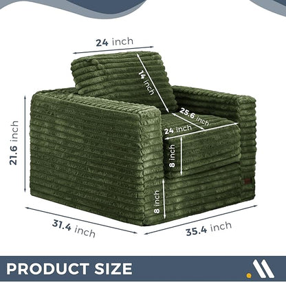 MAXYOYO Giant Bean Bag Chair for Adults, Upholstered Floor Sofa with Pillows and Armrests, Large Bean Bag Sofa Plush Chair Bean Bag Couch for Bedroom Living Room, Green