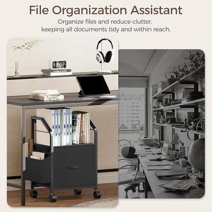Small File Cabinet, Rolling Filing Cabinet for Under Desk with Divider, Single Non-Woven Fabric Drawer File Organizer for A4/Letter Size Documents, Under Desk Storage, Black FCBK3001