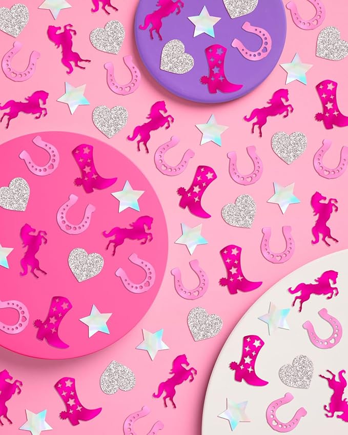 xo, Fetti Pink Pony Club Confetti - 200 pcs | Cowgirl Tablescape, Silver Glitter Bachelorette, Western Table Decor, Birthday Decorations, Cute Party Supplies
