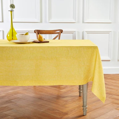 Solino Home Linen Tablecloth 60 x 90 Inch - 100% Pure Linen Chambray Lemon Yellow Table Cloth for Rectangular Tables - Athena, Machine Washable Cloth Tablecloth