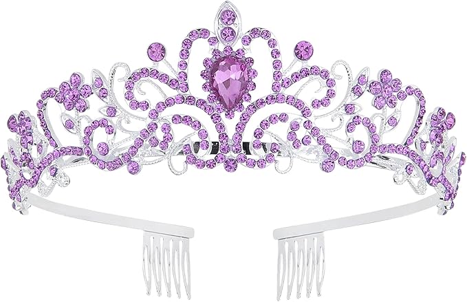 COCIDE Tiara Crowns Crystal Headband Princess Rhinestone Crown with Combs Bride Headbands Bridal Wedding Prom Birthday Party Hair Accessories Jewelry for Women and Girls (O LIGHT PURPLE)