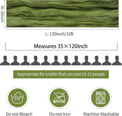 10 Packs Olive Green Cheese Cloth Table Runners, 10FT Boho Gauze Moss Green Cheesecloth Table Runner for Wedding Bridal Baby Shower Fall Thanksgiving Christmas Table Decoration