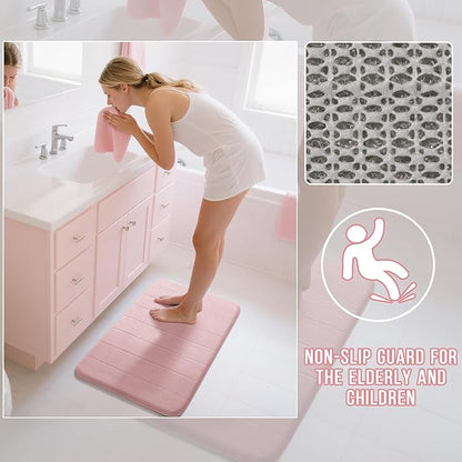 Yimobra Pink Bath Mat 31.5x20 Inch, Super Soft Absorbent Memory Foam Bathroom Rug Non Slip, Quick Dry, Machine Washable Floor Carpet for Tub Shower, Home Decor Accessories