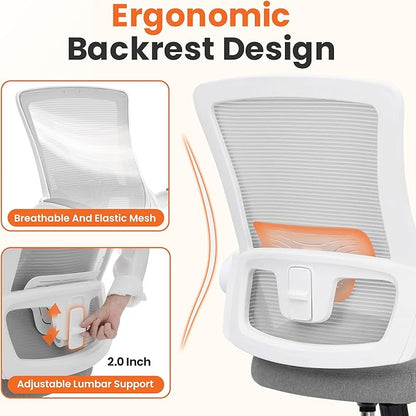 NEO CHAIR Office Desk Chair Computer High Back Mesh Gaming Seat with Ergonomic Adjustable Comfy Flip-up Armrests Lumbar Support Height for Home (Grey)
