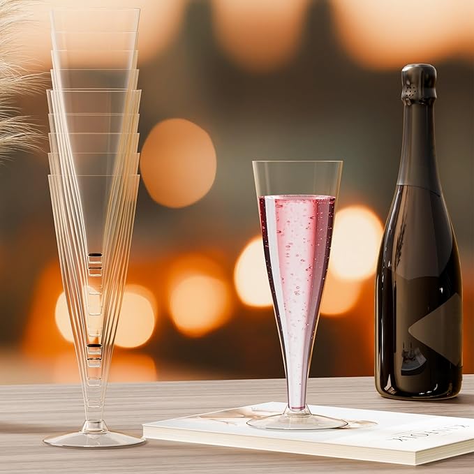 100 Pack Plastic Champagne Flutes Disposable Champagne Glasses, 4.5 Oz Clear Mimosa Glasses Bulk Cocktail Toasting Cups for Party Supplies Wedding Bride Bar, Copas De Plastico Para Brindis