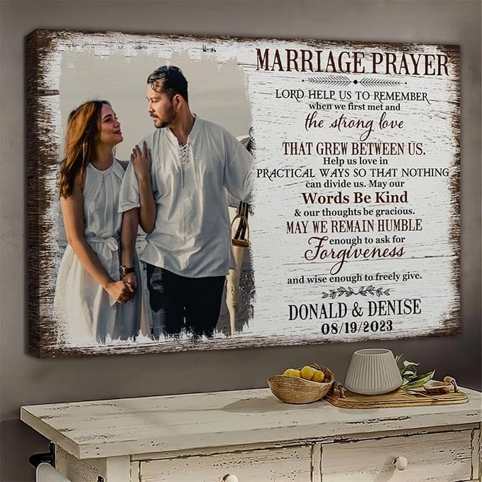 Dem Canvas Personalized Canvas Prints, Custom Photo And Name, Anniversary Valentine Gift For Wedding Marriage Prayer Canvas, Engagement Gift (30x20)