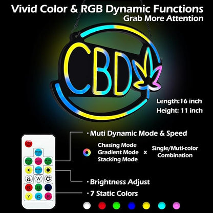 CBD-LED Neon Sign for Business,16x11 inch Vape Smoke Shop Sign RGB Bright Led for Window Wall Door VapeSmoke Store