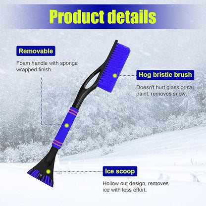 24 Inch Car Snow Scraper and Brush, Detachable Scratch Free Ice Scraper with Ergonomic Foam Grip, Universal Winter Snow Removal Tool for Car Windshield Window (Blue)