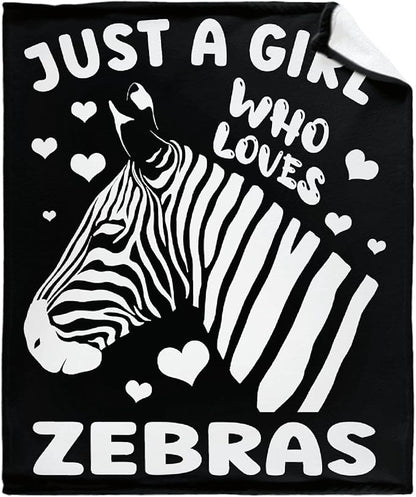 Just A Girl Who Loves Zebras Blanket Lightweight Cozy Flannel Fleece Throw Blanket Best Gift Home Decor for Bed Couch Outdoor Camping 80"x60" Queen for Adults