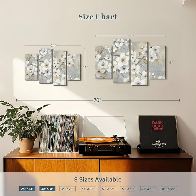 ElephantStock Golden Garden Wall Art - Horizontal Canvas - 4-Piece Living Room Wall Decor - Leaves Painting Canvas Print - Gray and Beige Decor for Wall by Nan - 30" X 18"
