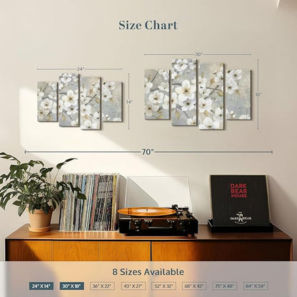 ElephantStock Golden Garden Wall Art - Horizontal Canvas - 4-Piece Living Room Wall Decor - Leaves Painting Canvas Print - Gray and Beige Decor for Wall by Nan - 30" X 18"