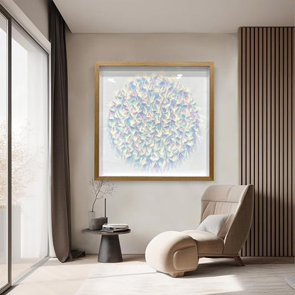 BrightA Rainbow Acrylic Mosaic Wall Art - Multicolor Circular Design with Layered Translucent Panels, Modern Geometric Decor for Living Room and Bedroom in Natural Wood Frame 31.5"x31.5"