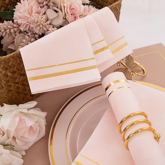 BUCLA 100-Count 3-Ply Disposable Pink Napkins - Pink Paper Napkins Disposable Premium Quality - Dinner Napkins Disposable Soft, Absorbent for Parties, Weddings&Mothers Day