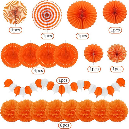 Orange Party Decorations, Papar Fans Pompoms Fans Garlands for Halloween Birthday Bridal Baby Shower Wedding Graduation Spring Festival Party Decorations