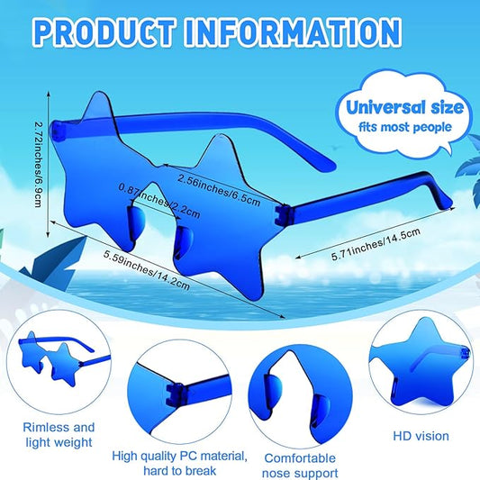 10/20/30/40 Pack Star Sunglasses Rimless Transparent Pentagram Shaped Sunglasses Bulk Party Favor Glasses for Women (10, Royal Blue)