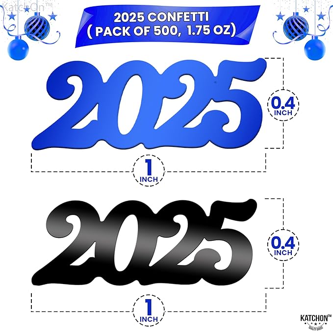 KatchOn, Blue and Black 2025 Confetti - Pack of 500 | Graduation Confetti Class of 2025, Blue Graduation Decorations 2025 | Grad Party Supplies, Grad Party Decorations 2025 | Prom Decorations 2025